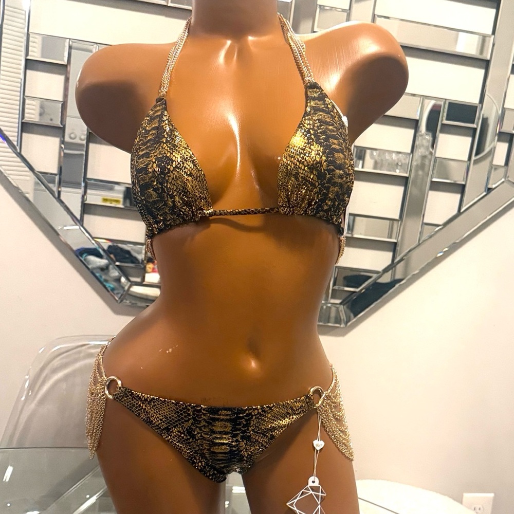 RARE Bikini Crush Holographic Snake-Print Chain Bikini